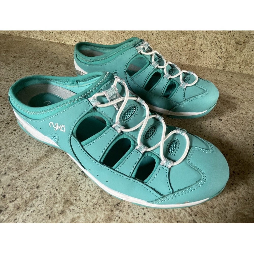 Ryka Tensile Turquoise Leather Women's 9 Fisherman Bungee Slide Mule Low Back